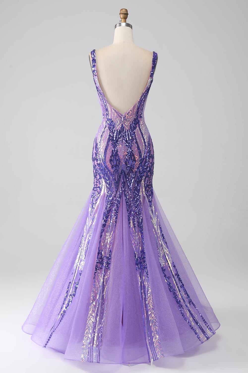 Luolandi Sparkly Purple Mermaid V Neck Sequins Long Prom Dress Sexy Evening Dresses